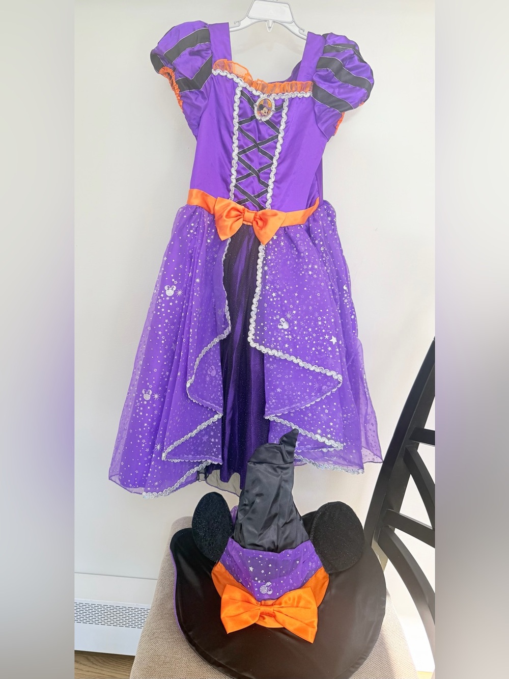 Disney Minnie Mouse Witch Halloween Costume kids 9/10 ears hat